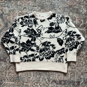 Mango Black and Cream Floral Sweater